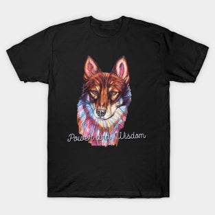 Power and Wisdom, Colorful Wolf Face T-Shirt